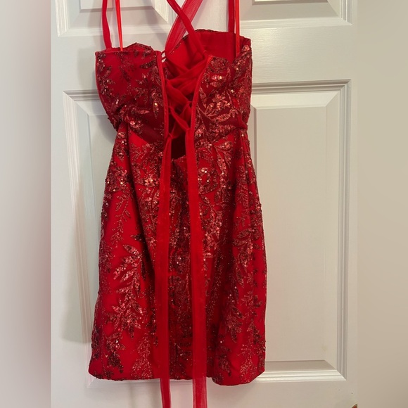 Glitter Print Short Bustier Corset Dress by Nox Anabel T792 in Red - Picture 6 of 10